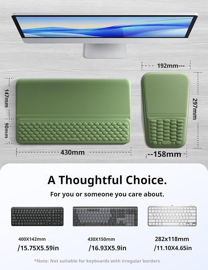 Vaydeer Keyboard Stand and Mouse Pad Set with Wrist Rest, Soft Memory Foam Wrist Support, Ergonomic Wrist Cushion for Desk, Relieves Carpal Tunnel Pain, Palm Hand Typing for Office, Gaming, Grey