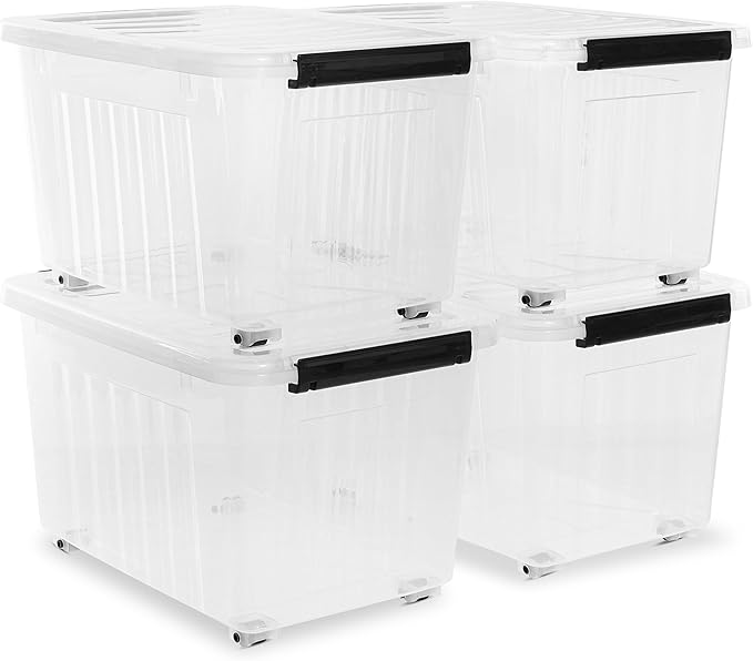 Citylife 54 QT Clear Plastic Storage Bins with Lids Stackable and Nestable Storage Boxes with Lids Large Plastic Storage Containers for Garage, Closet, Kitchen, 4 Packs