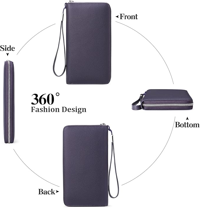GOIACII Womens Wallet RFID Blocking Leather Zip Around Wallet Large Capacity Long Purse Credit Card Clutch Wristlet | RFID Blocking, Zip Around, Large Capacity, Long, Credit Card, Clutch