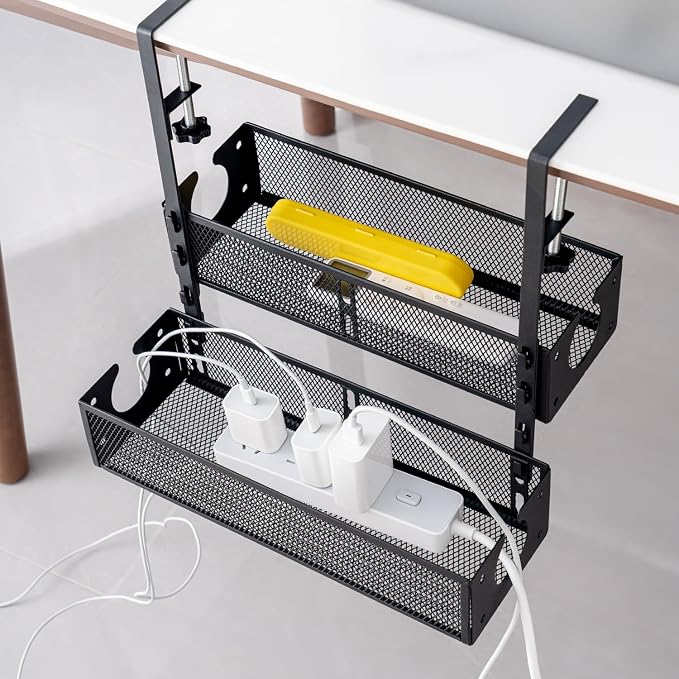 Mesh Desk Organizer and Clamp-on Swivel Pencil Drawer, Extra Sturdy C-Clamp Mount System and Easy to Install (Black)
