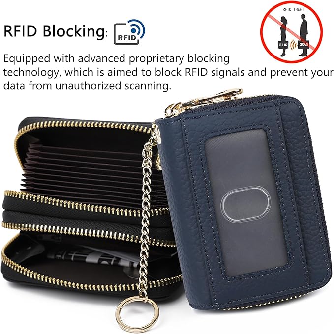 imeetu RFID Credit Card Holder, Small Leather Zipper Card Case Wallet for Women