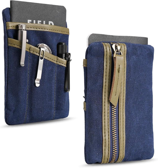 SP4 Waxed Canvas Compact EDC Pocket Organizer, Zippered Pocket Pouch for Men, Mini EDC Organizer for Change, Notebook, Tactical Pen, Flashlight