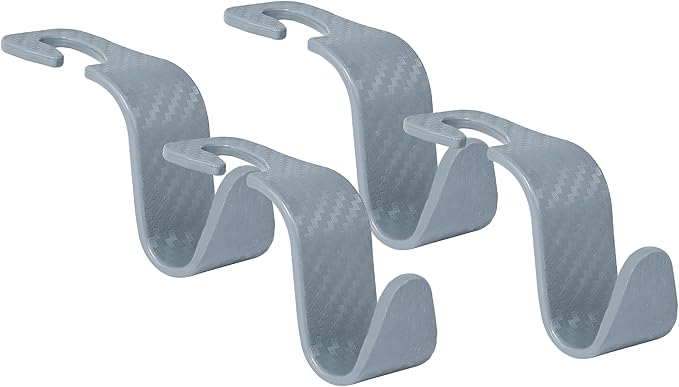 Car Seat Headrest Hook Universal Vehicle Seat Hook Hangers Interior Storage Organizer for Purse Handbag Coats Umbrellas Grocery Bags 4 Pack Grey