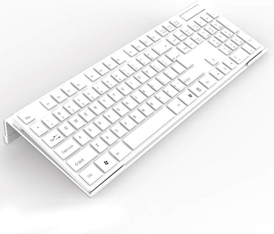 KOTEMON Acrylic Tilted Computer Keyboard Stand for Ergonomic Typing, Keyboard Tray Holder with Silicone Non-Slip Case, White