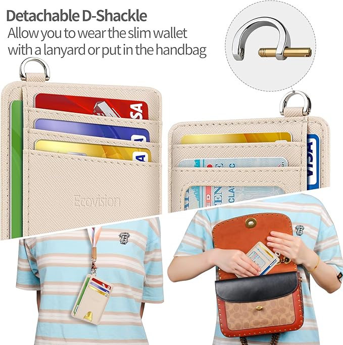 EcoVision Slim Minimalist Front Pocket Wallet, RFID Blocking Credit Card Holder Wallet with Detachable D-Shackle for Men Women