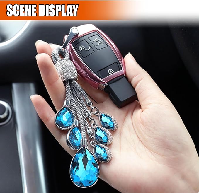 Bling Rhinestone Car Keychain, Fashion Auto Key Fob with Screwdriver, Vehicle Key Decoration Accessories for Woman (Blue)