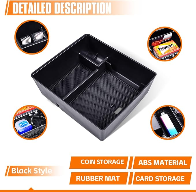 Center Console Organizer Compatible with GMC Acadia 2017 2018 2019 2020 2021 2022 2023 Accessories, Armrest Insert Secondary Storage Box ABS, Black Trim