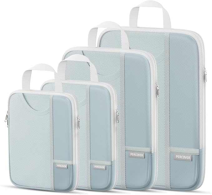 Percover Compression Packing Cubes 4-Piece Set, Packing Cubes Compression for Travel with Label Pockets, Travel Organizer for Carry On & Checked Luggage, Slate Blue