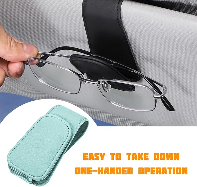 Sunglasses Holder for Car Visor, Microfiber Leather Magnetic Sun Visor Eyeglasses Hanger & Ticket Card Clip, Multi-Function Automotive Interior Glasses Mount, Universal Fit (Sky Blue)