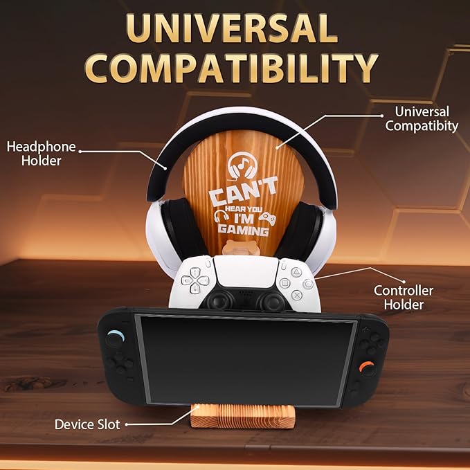 Gamer Gifts for Men Teen Boy, Gaming Room Decor for Teenage, Gaming Gifts for Boyfriend, Son, Brother, Husband, Game Stuff Accessories, Wooden Headphone and Controller Stand