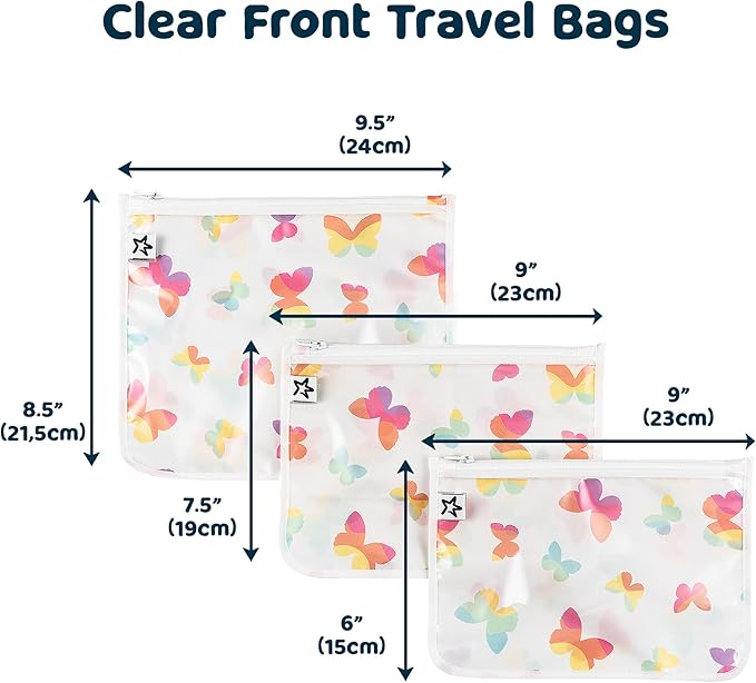 Tiny Twinkle Diaper Bag Organizing Pouches|3 Pack Mess-Proof Clear Front Travel Organizer Bags&TSA Approved Toiletry Bag Set for Baby and Mom Essentials