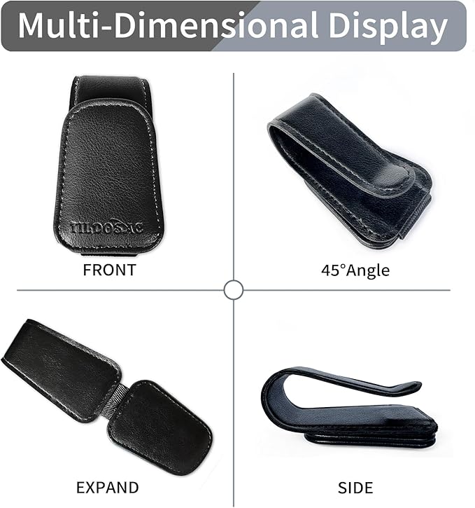 TILDOSAC Sunglasses Holder for Car Visor, Leather Magnetic Sunglass Holder for Car with Clip, Black