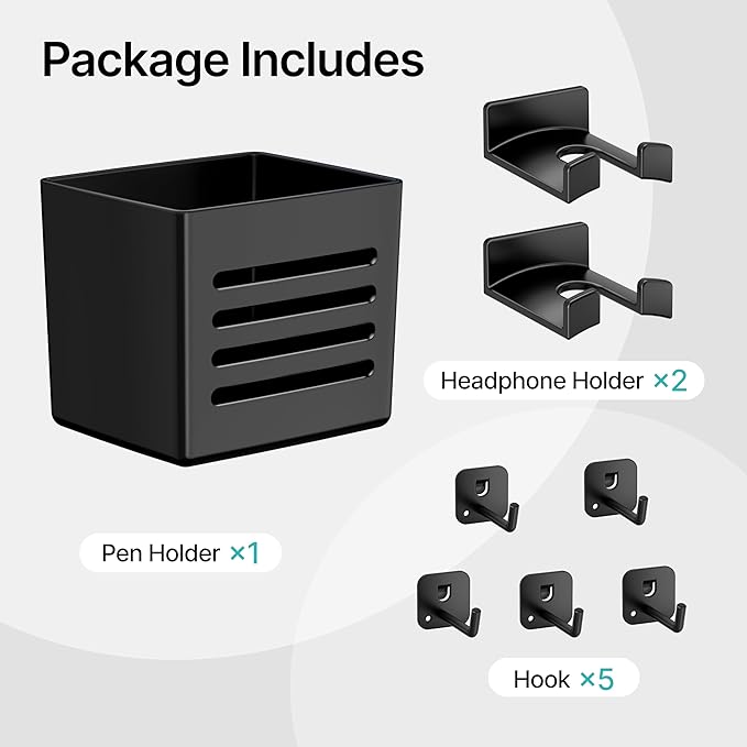 44" Clamp on Desk Shelf, Desktop Shelving System, Bundle with 8 Pieces Accessories, Black