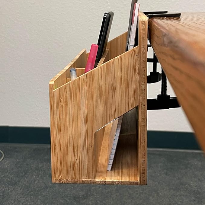 MobileVision Bamboo Side Desk or Table Organizer with C-Clamp Mount on Rear For Easy Mount
