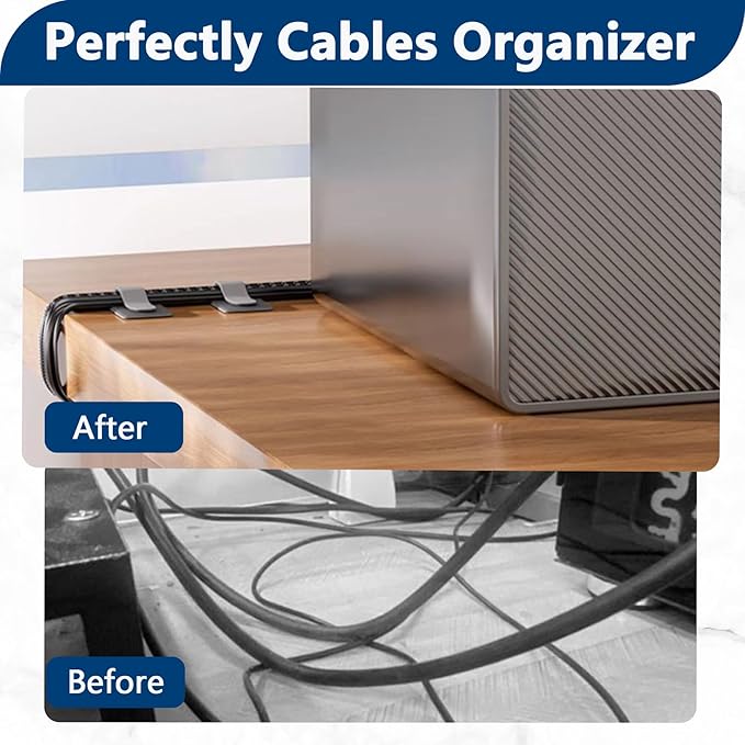 50 PCS Hook and Loop Cable Ties, Under Desk Cable Management, Self Adhesive Cable Tidy Clips Straps, Sticky-Back Cord Organizer, Wire Organizer for TV PC Laptop Ethernet Desktop, Black