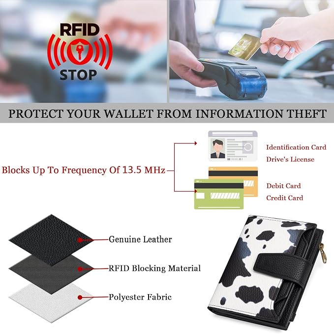 Airkit Small Wallet Women RFID Blocking Soft Leather Bifold Compact Card Holder Wallet for Women with Zipper Coin Pocket 4 ID Window