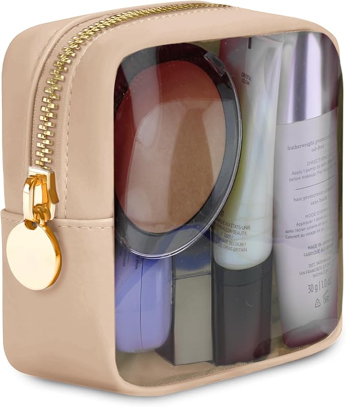 DANCOUR Clear Makeup Bag Mini Makeup Bag for Purse Mini Bag Pouch Purse Clear Pouch Small Cosmetic Bag Travel Case Travel Cosmetic Case (Beige)