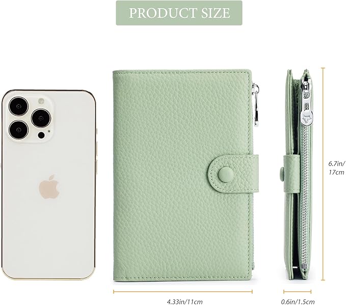 RFID Passport Wallet for Women, Slim Leather Passport Holder for Travel, Compact Travel Wallet with Zippered Coins Pocket and SIM Slots, Ladies Passport Cover