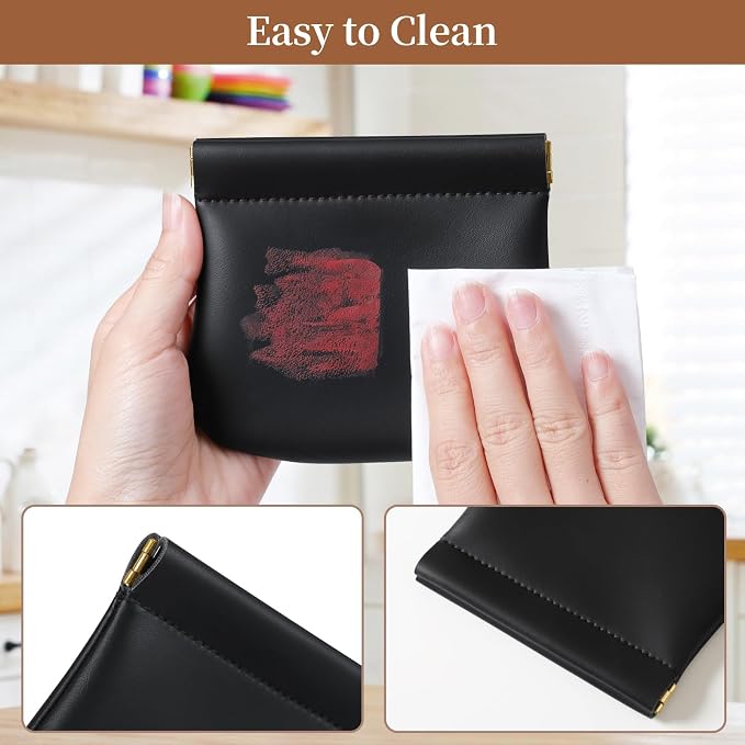 2 Pack Small Makeup Bag for Women, New Organosilicon Super Fiber PU Leather Mini Cosmetic Bag for Travel, Coin Purse Organizer Storage Pouch (No Phrase Printed, Black)