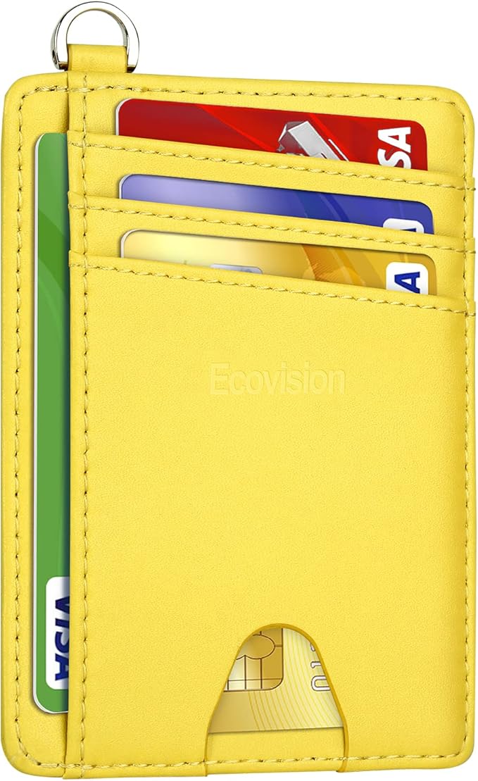 EcoVision Slim Minimalist Front Pocket Wallet, RFID Blocking Credit Card Holder Wallet with Detachable D-Shackle for Men Women