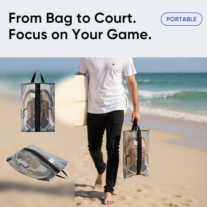 VUSIGN Travel Shoe Bag, Water-Resistant Shoe Pouch for Gym and Sport, Odor-Resistant Soccer Cleats Bag (Gray, 4-Pack)