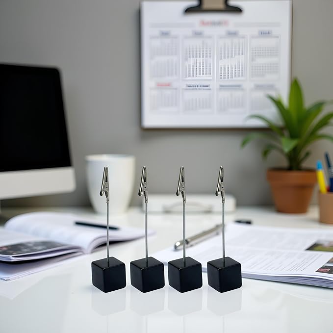 4Pcs Black Memo Clip Holders Stand with Alligator Clasp Pictures Card Paper Note Clip Office Memo Holders for Office Home Use, Office Memo Holders