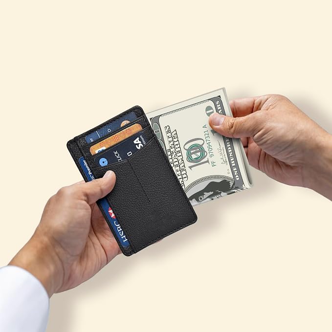 Oak Leathers Leather Slim Minimalist Wallet for Men & Women RFID Front Pocket Leather Card Holder Wallets (Jet Black)