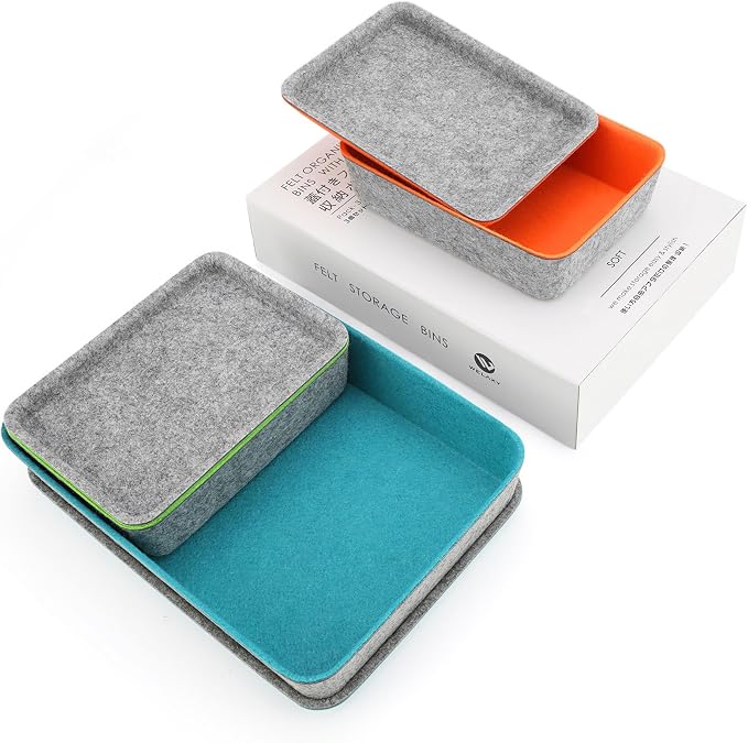 Welaxy Stackable Lidded Felt Desk Organizer Tray Multi-Color 3-Pack Makeup Storage