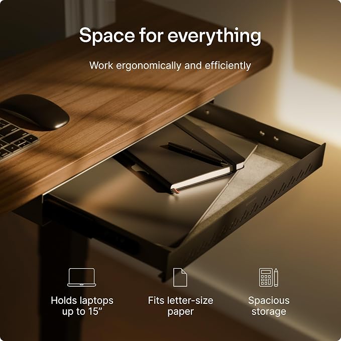 Desktronic Under Desk Drawer — Hidden Under-Desk Storage Organizer, Easy Install, Large Capacity Metal Sliding Drawer for Home Office, Standing Desk & Workstation (Black)
