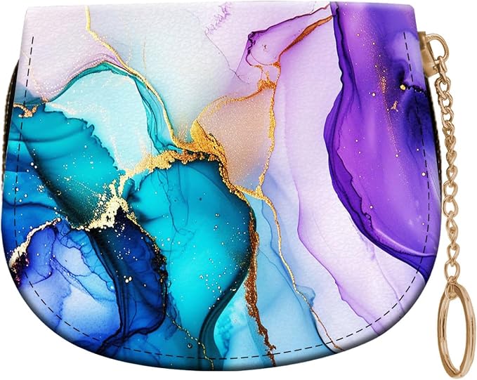 Women's Slim RFID Wallet – Compact Leather Card Holder Wallet for Women, 9 Card Slots RFID Blocking Credit Card Organizer, Small Travel Wallet - Colorful Marble