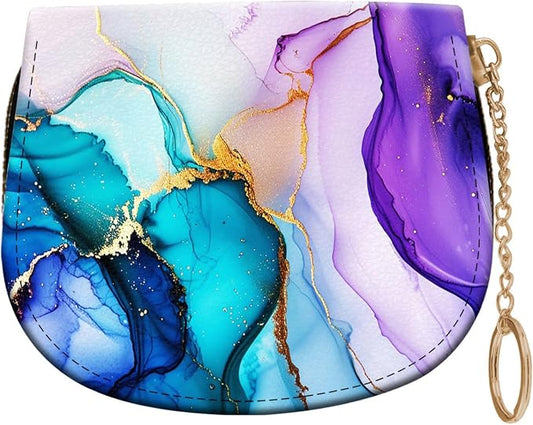 Women's Slim RFID Wallet – Compact Leather Card Holder Wallet for Women, 9 Card Slots RFID Blocking Credit Card Organizer, Small Travel Wallet - Colorful Marble
