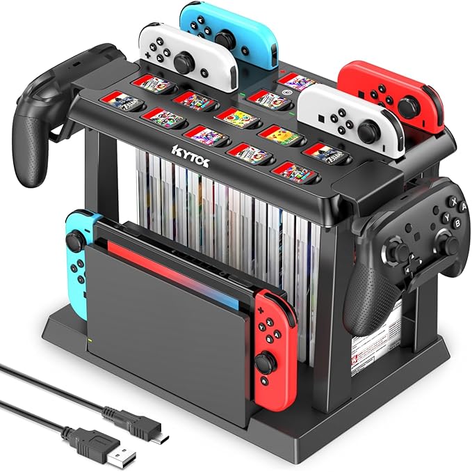 Switch Organizer Station with Controller Charger, Charging Dock for Nintendo Switch & OLED Joycons, Storage for Games, TV Dock, Pro Controller