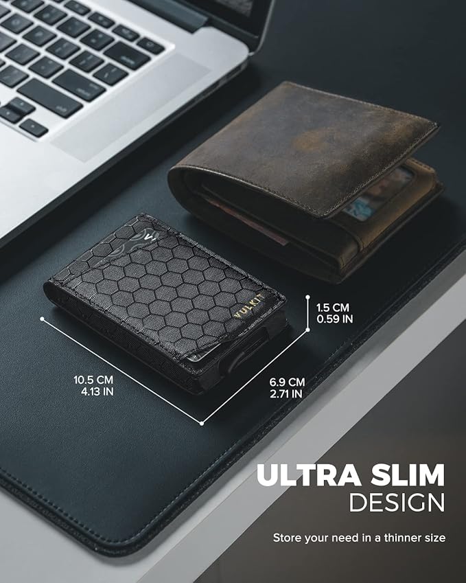 VULKIT Pop Up Wallet for Men, Credit Card Holder Minimalist Slim Bifold Wallets RFID Blocking with Gift Box Black Grid