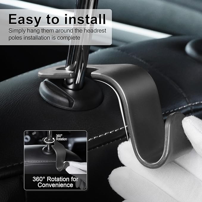 LivTee Car Seat Headrest Hook, Auto Seat Hook Hangers Storage Organizer Interior Accessories for Purse Coats Umbrellas Grocery Bags Handbag, 4-Pack
