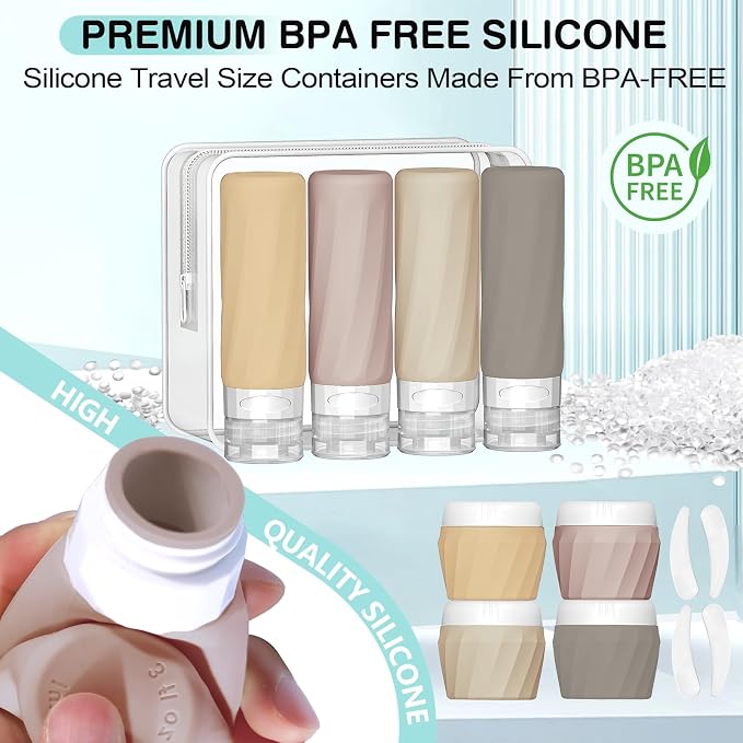 14pack Travel Bottles for Toiletries, TSA Approved Travel Size Toiletries Containers Set, Premium Silicone Leak Proof Refillable Squeezable & Creams jars Accessories Kit W/Clear Bag (Apricot)