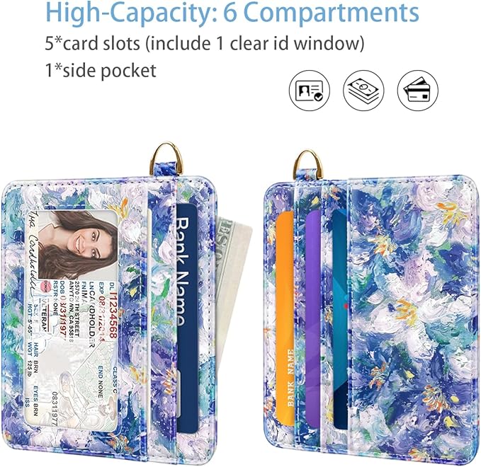 Slim Minimalist Front Pocket RFID Blocking Credit Card Holder Small Wallet Cute Card Cases for Women,Blue Flowers