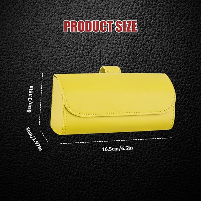 Sunglasses Holder for Car Sun Visor, Leather Auto Eyeglasses Storage Case with Hidden Magnetic Closure, Universal Protective Glasses Organizer Box, Visor Accessories for Woman Man (Yellow)