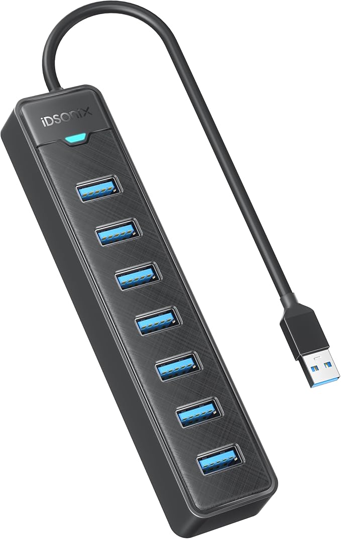 iDsonix 7-Ports USB Hub 3.0[0.5Ft] USB Splitter 5Gbps Multiport Adapter, USB Hub Extender for Desktop, PC, Laptop, Flash Drive, Mobile HDD, Windows/XPS, 15cm