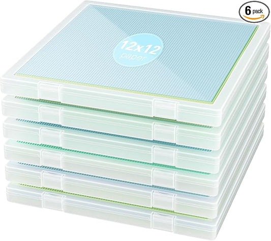 Denkee 12 x 12 Paper Storage, 6 Pack Scrapbook Paper Organizer Storage, Craft Organizers Box, Portable Storage Containers for Board Game, Craft, Art Supplies