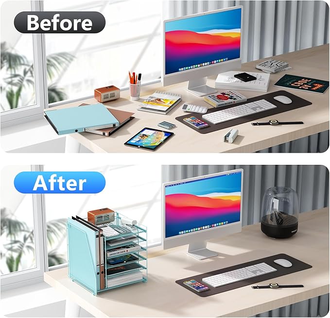 gianotter 6-Tier Paper Organizer With Magazine Holder, Desk Organizers and Accessories, Desk Accessories & Workspace Organizers, File Organizer for Office Supplies Storag (Blue, 6-Tier)