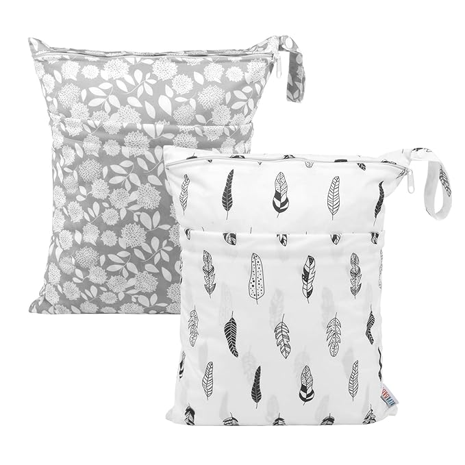 ALVA ALVABABY 2pcs Cloth Diaper Wet Dry Bags Waterproof Reusable with Two Zippered Pockets Travel Beach Pool Daycare Soiled Baby Items Yoga Gym Bag for Swimsuits or Wet Clothes LZ0506
