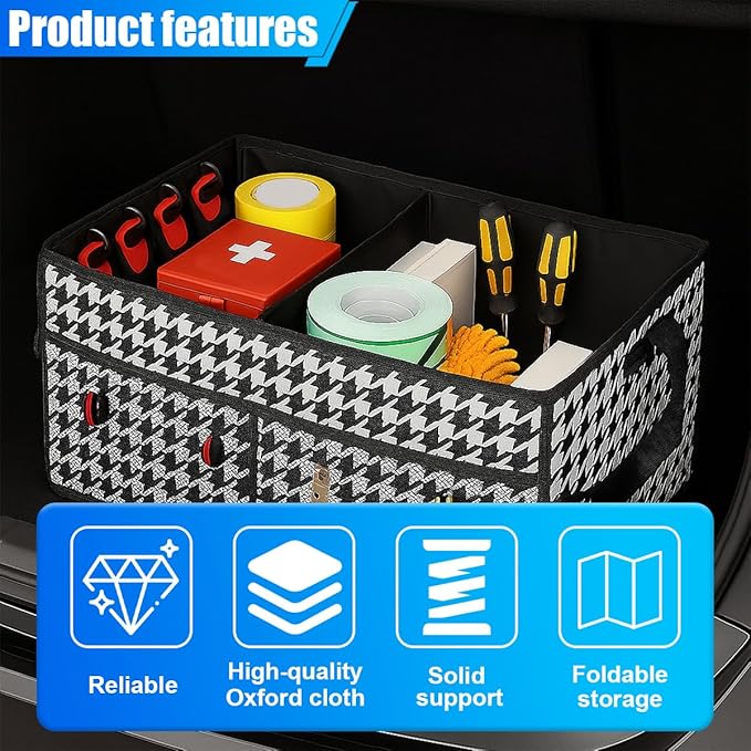ZIMISI Car Trunk Organizer, Waterproof 600D Oxford Cloth Backseat Car Organizer, Large-capacity Collapsible Multi Compartment Automotive Consoles & Organizers, Travel Accessories for Most Cars (Grid)