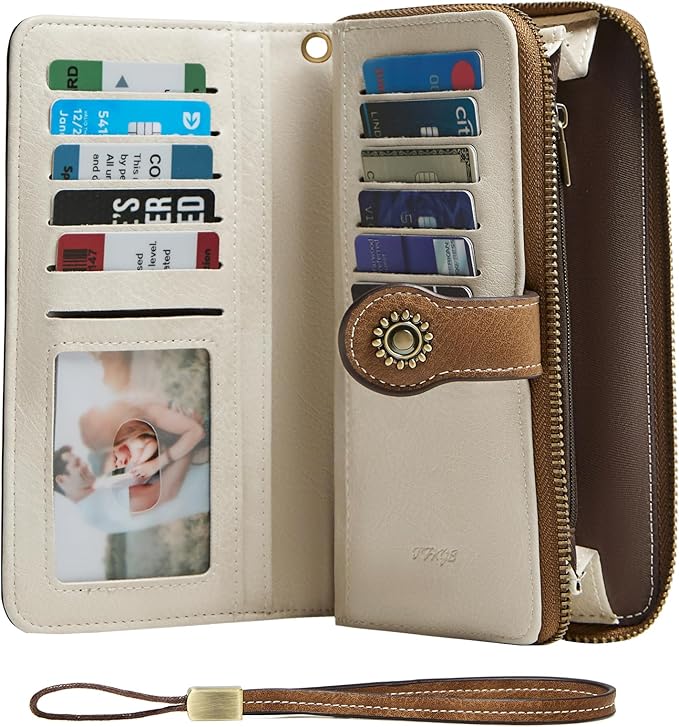 TFKGS Wallet for Women RFID Blocking Leather Large Capacity Card Holder Ladies Phone Clutch Travel Long Purse Wristlet | RFID Blocking, Leather, Large Capacity, Ladies, Travel