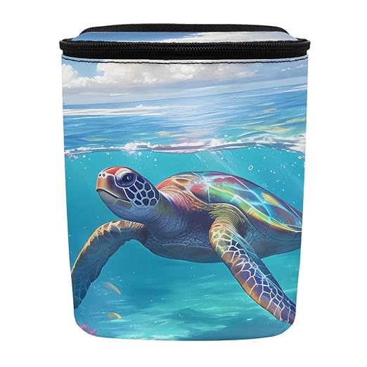 Biyejit Turtle Print Car Trash Can with Lid Collapsible Waterproof Reusable Automotive Garbage Bin with Adjustable Strap Car Accessories Interior Cars Organizer