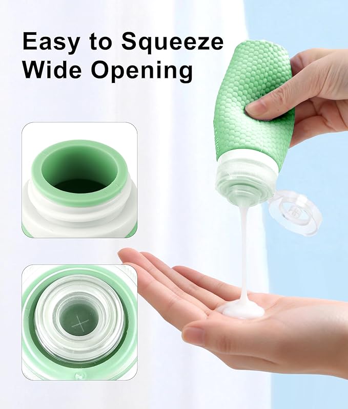 Travel Bottles for Toiletries 90ml with Cosmetic Jar 40ml Luxury Leather Pattern, Anti-Slip Silicone Premium Refillable Bottle Set with Facial Brush for Gym Men Women