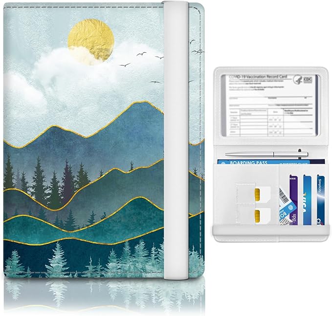 Passport Holder for Travel Essentials, RFID Premium Leather Passport Wallet Cover Case for Travel Must Haves Accessories, Passport Book Holders for Women Men Cute Mountain