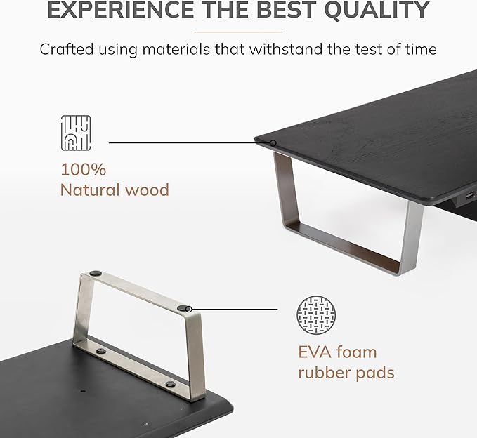 Anji Mountain Monitor Stand - Desktop Organizer & Laptop Riser, Ergonomic Monitor Riser, Space-Saving Monitor Stand for Desk, Durable Construction, Easy Assembly, Ideal for Home & Office,Black