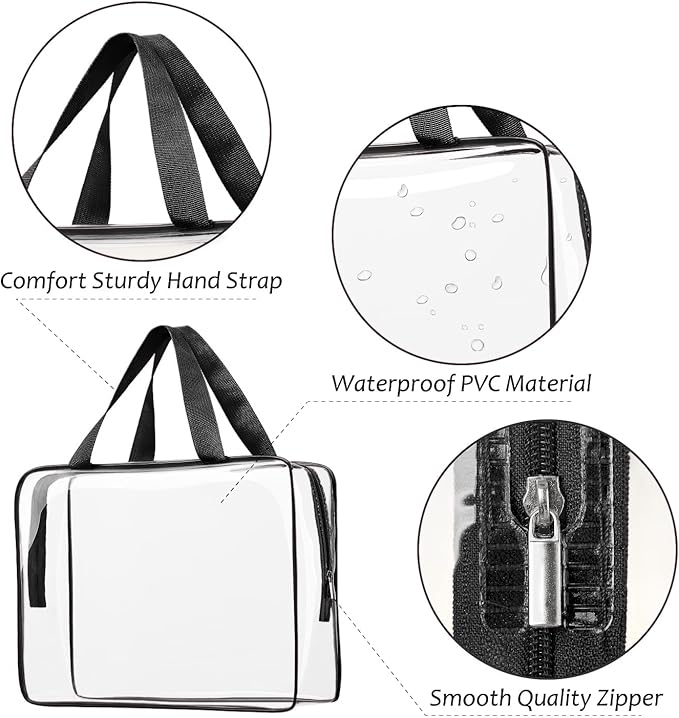6pcs Clear Cosmetic Bags, TSA Approved Toiletry Bag Set Crystal Clear Travel Beach Essentials Bag Organization PVC, Clear Makeup Bags Luggage Pouch Carry on Airport Airline Compliant Bag Women Men