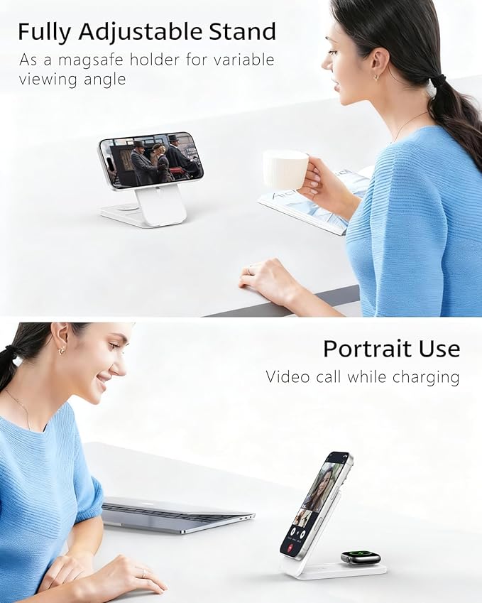 3 in 1 Charging Station for Apple Devices, MagSafe Compatible Ultra-Slim Foldable Travel Wireless Charger for iPhone 17/16/15/14/13/12 Pro Max Plus, Apple Watch Series/Ultra/SE and AirPods Pro