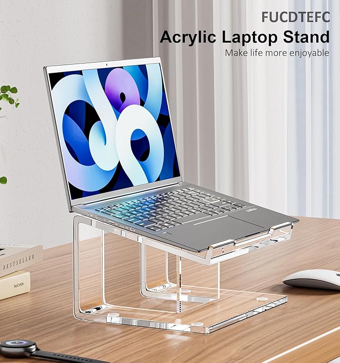 Acrylic Laptop Stand for Desk, Laptop Riser for 10-15.6 Inch Laptops, Ergonomic Computer Stand Holder Compatible with Macbooks and Notebooks- Clear